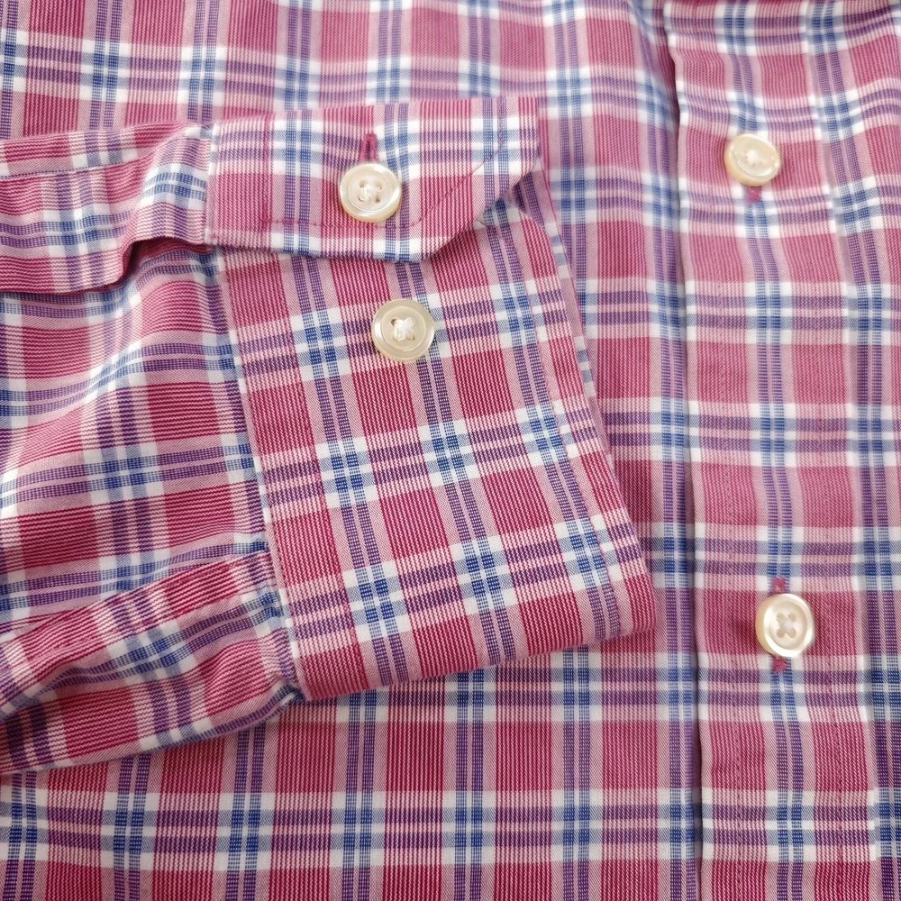 Banana Republic Shirt Mens Medium 15 15.5 33/34 Non Iron Slim Fit Red Blue Check